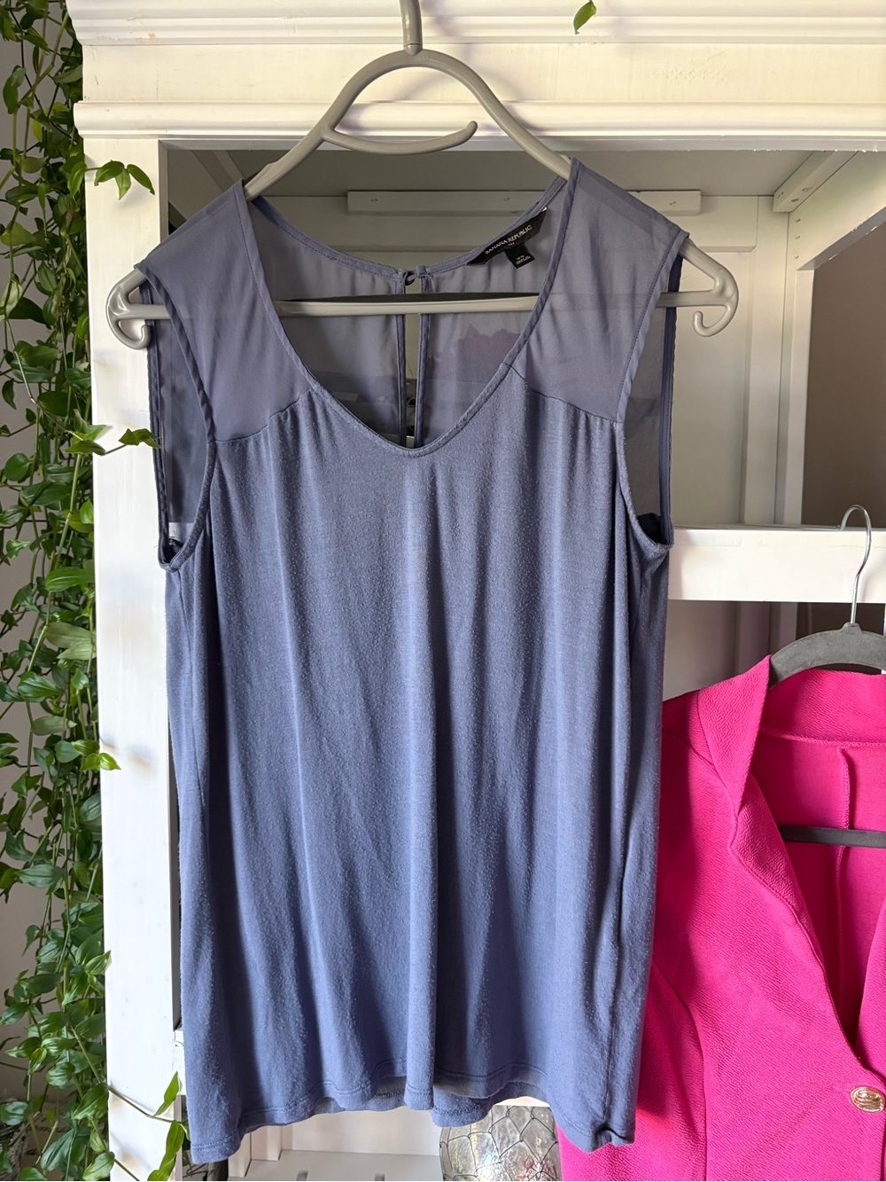 Banana Republic Slate Blue Sleeveless Chiffon-Trim Camisole